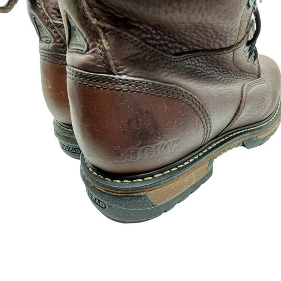 Rocky Mens Chestnut Brown Leather Lace Up Steel Toe Ankle Work Boots Size 8.5 W main image 11